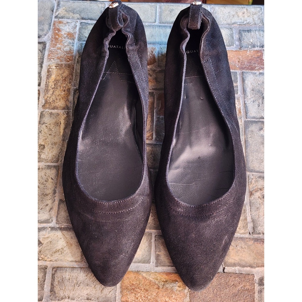 Aquatalia Womens Black Suede Pointed Toe Low Block Heel Flats Shoes Size 8
